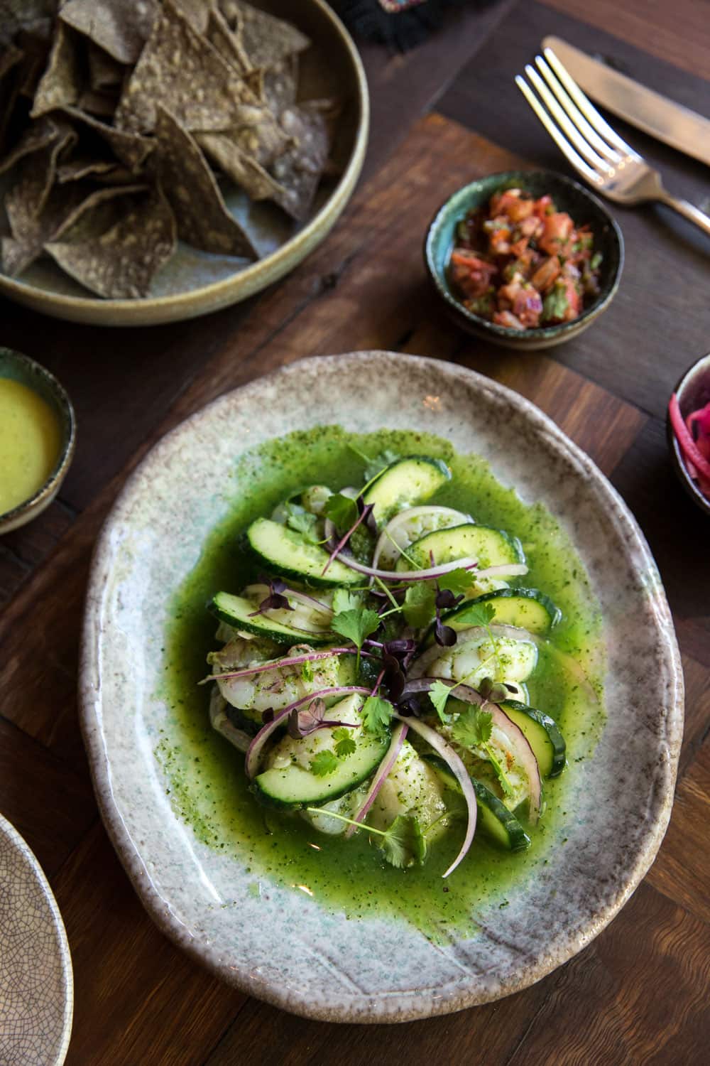 Chula is plating up Aguachile, a fiery Mexican ceviche spiked with jalapeño-lime juice.
