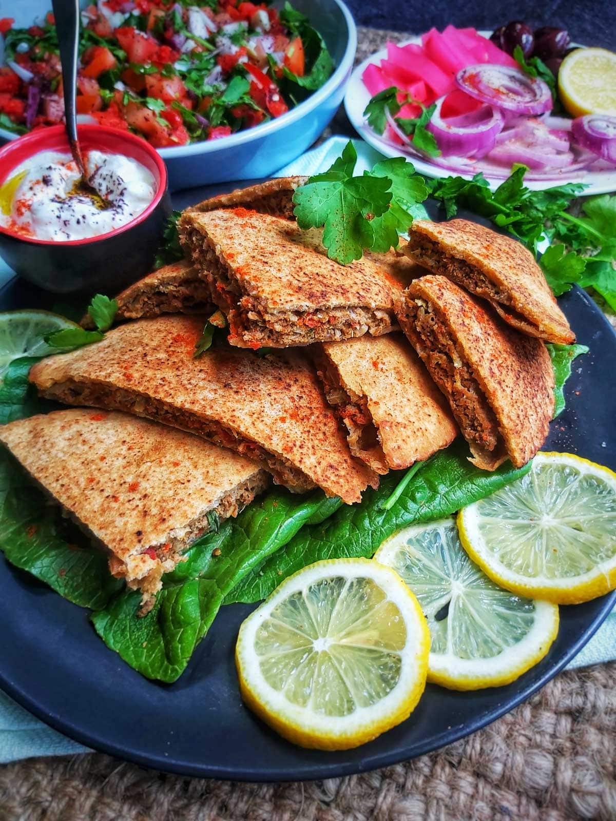 Charcoal-infused flatbread (hawawshi) 