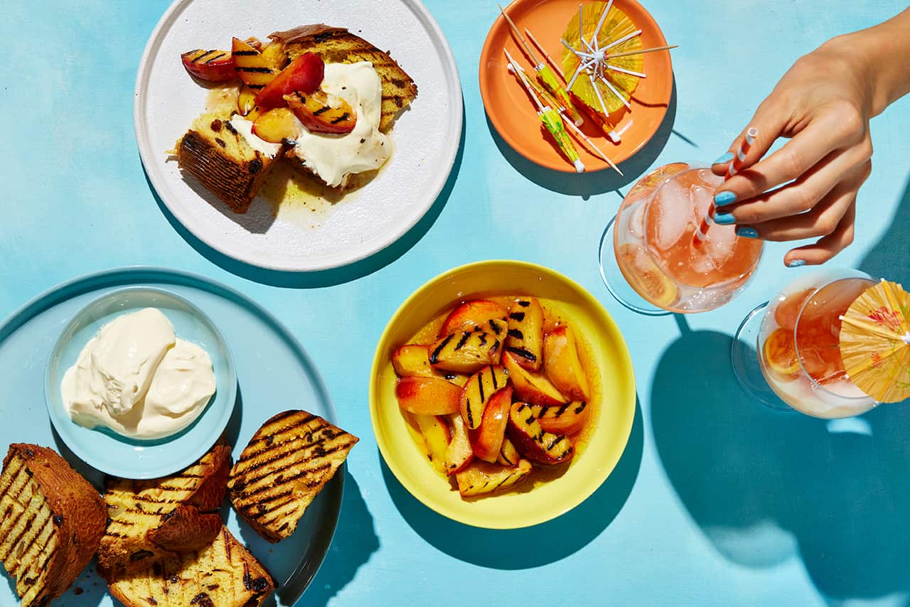 Charred nectarine and panettone