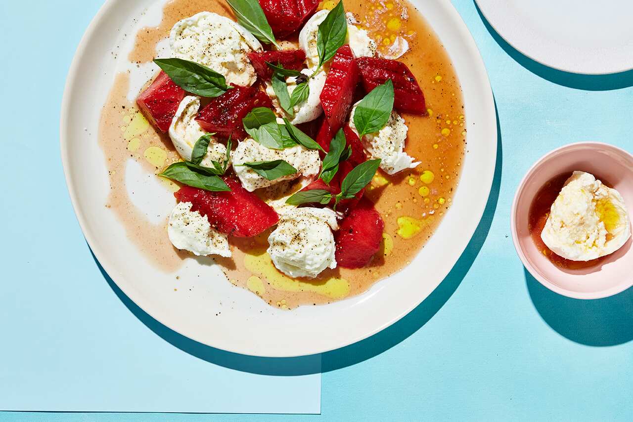 Charred watermelon with mozzarella and mint