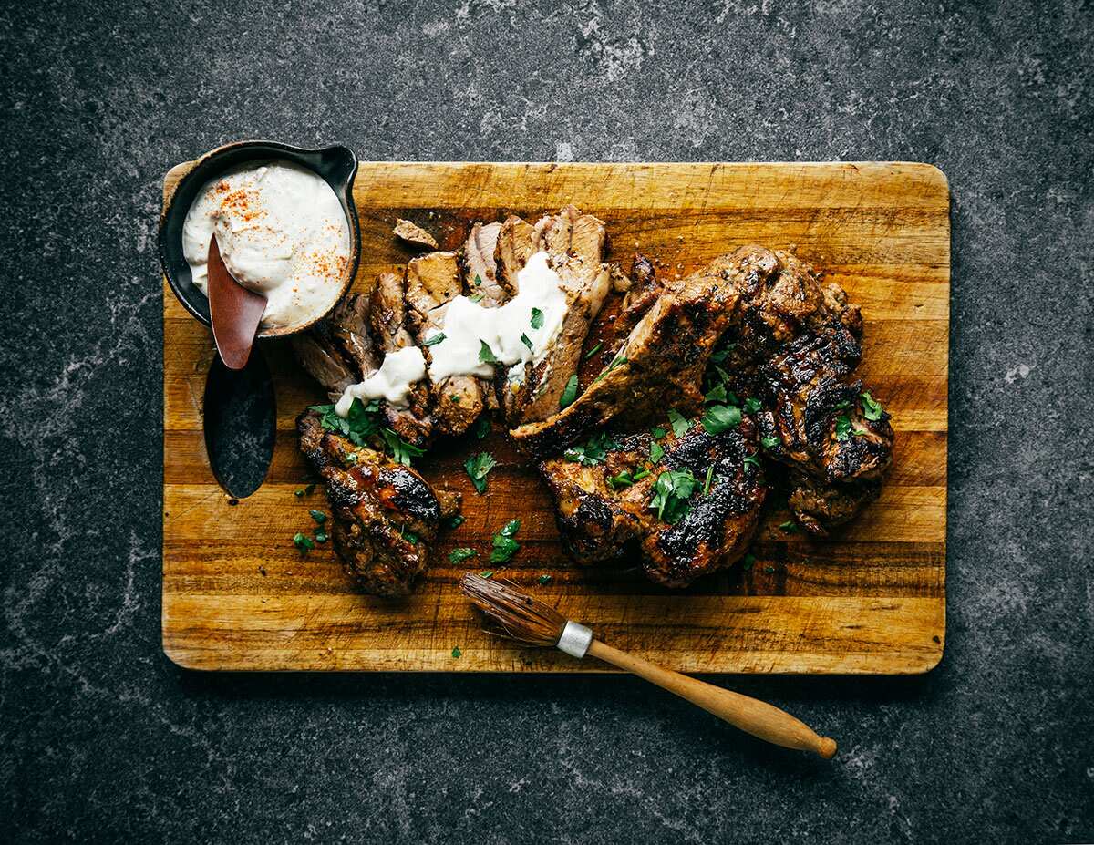Chermoula lamb shoulder with garlic and tahini yoghurt