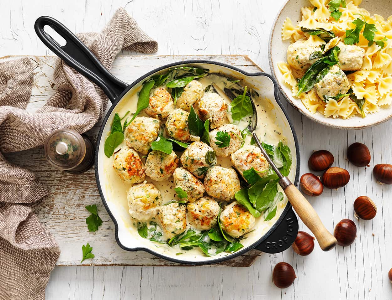 Chestnut and chicken meatballs