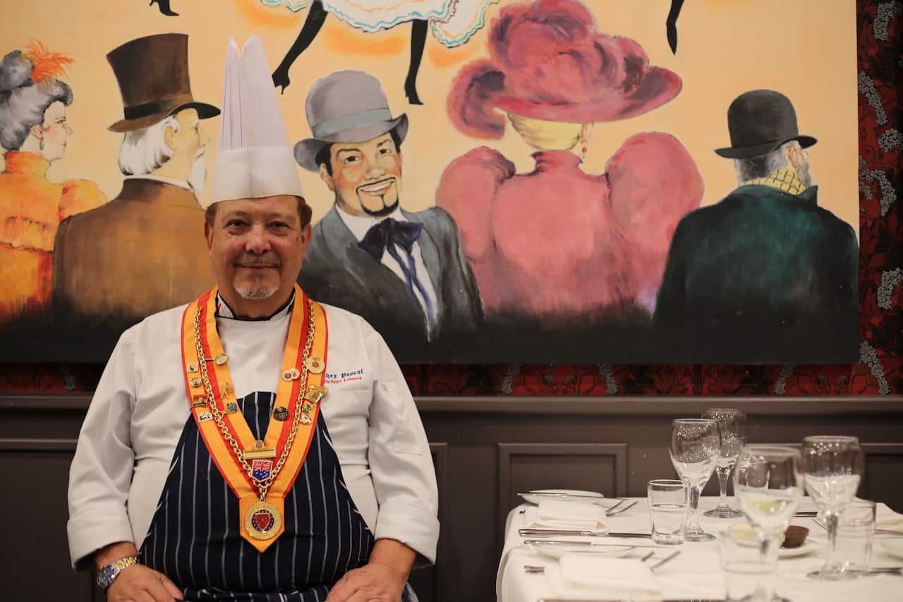 Head chef and owner of Sydney's Chez Pascal, Philippe Lebreux, in his French-themed restaurant. 