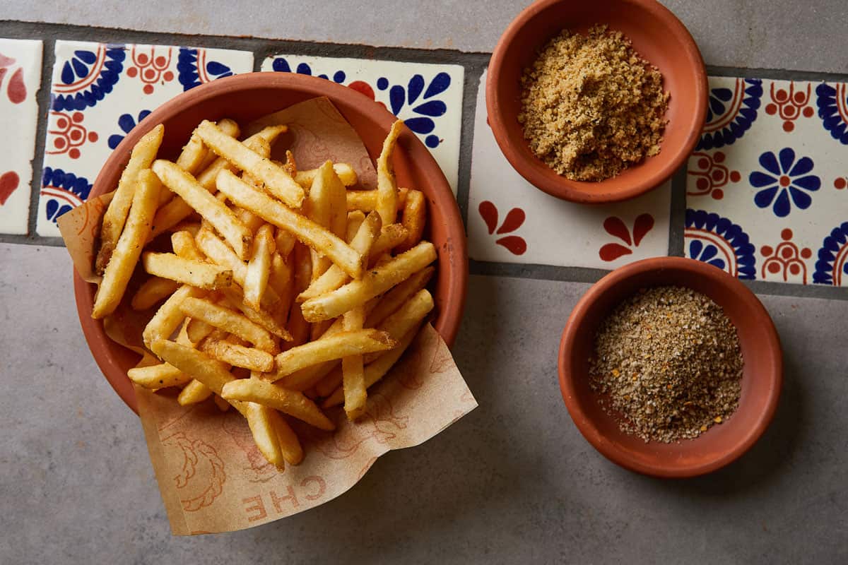 Chicken salt is made from scratch with dry chicken skins and seaweed at Che restaurant in Melbourne. 