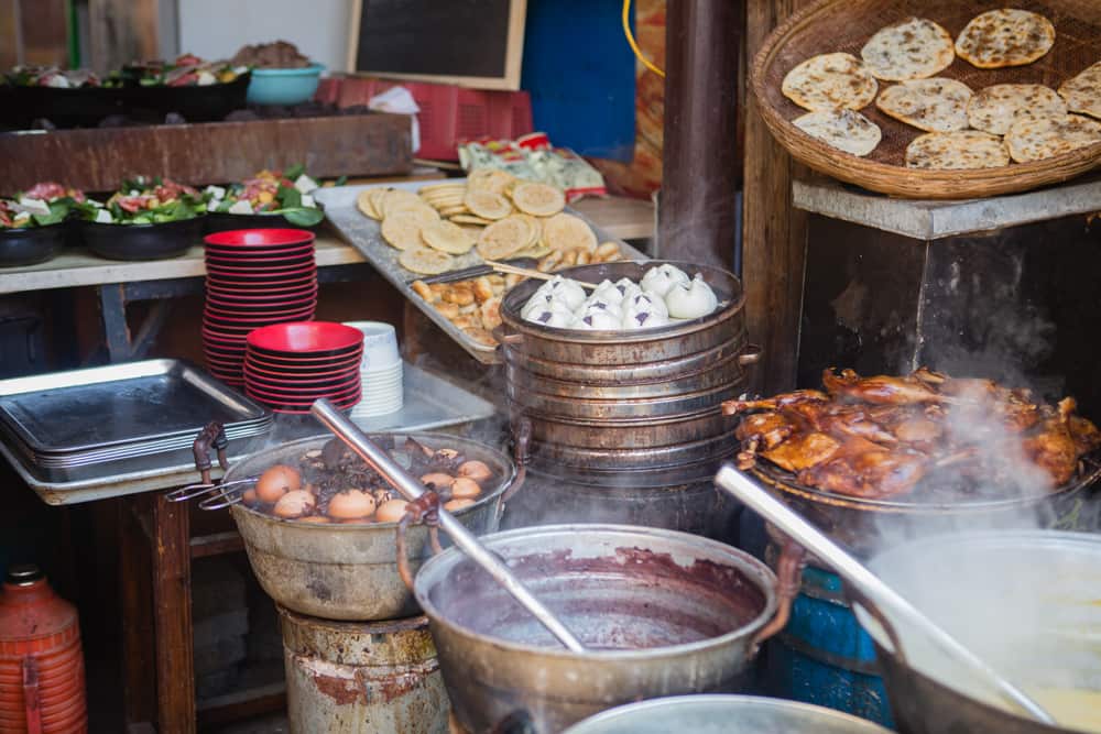 Chinese street food in Huangshan, Anhui, China.