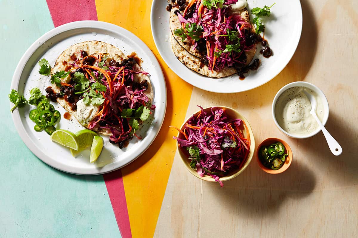 Chipotle black bean tacos with jalapeño slaw