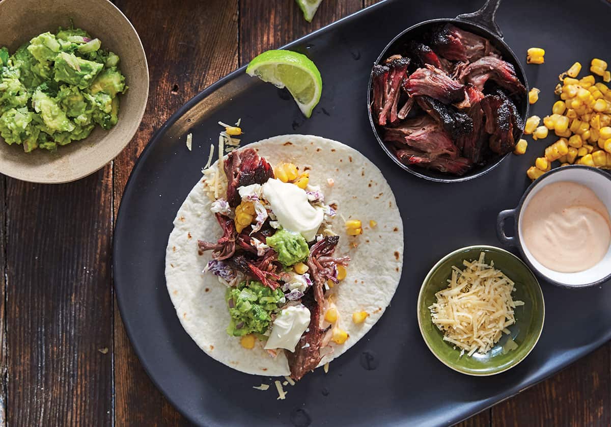 Chipotle lamb and corn salsa soft tacos
