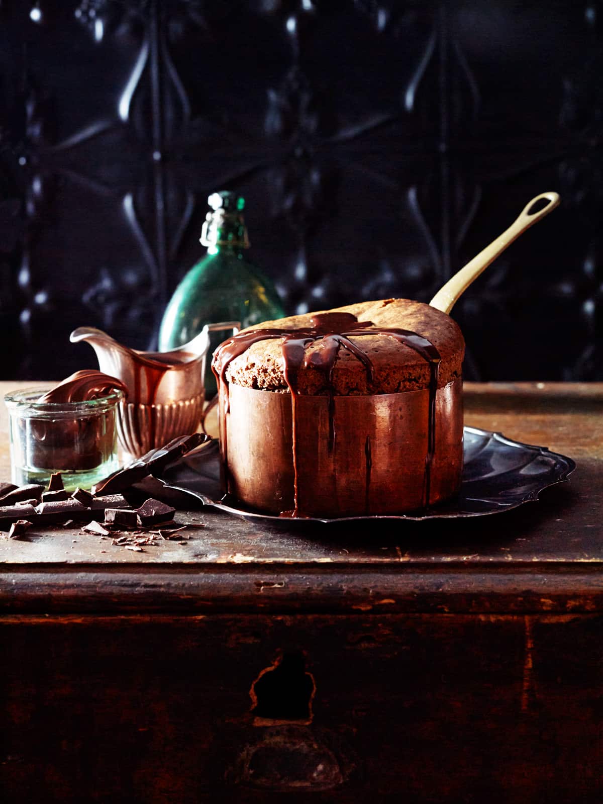 Chocolate soufflé with hazelnut ganache
