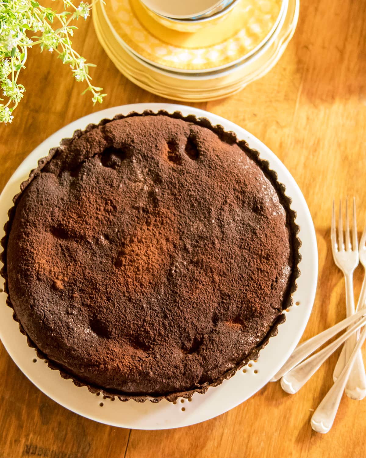 Chocolate, pear & almond tart 