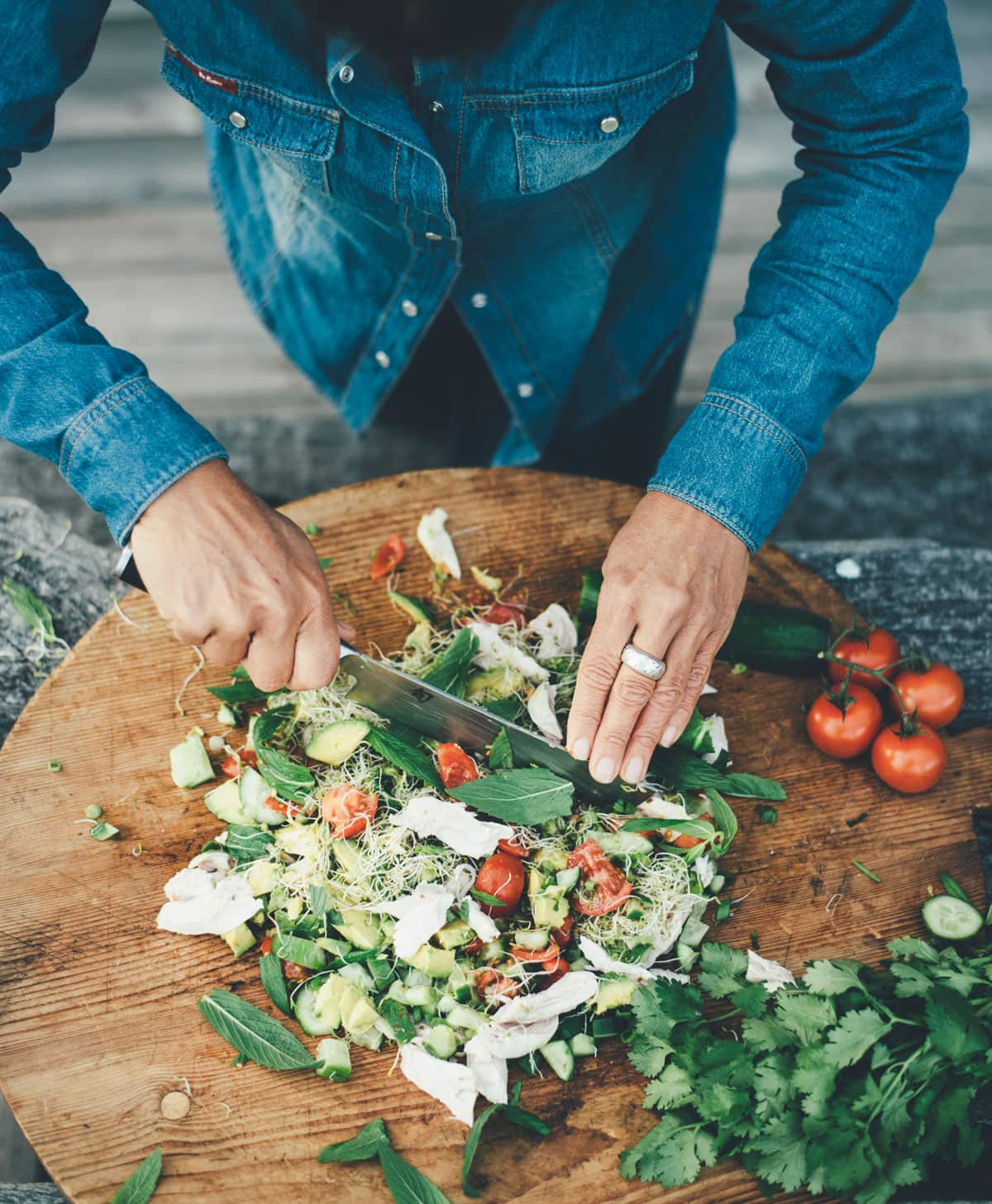 Chopped salad with herbed chicken