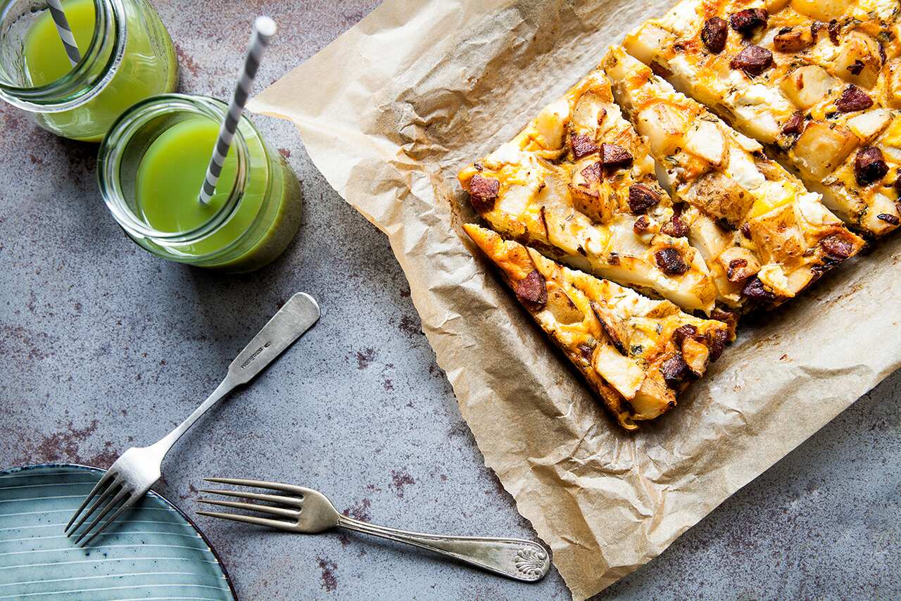 Chorizo and goat's cheese frittata