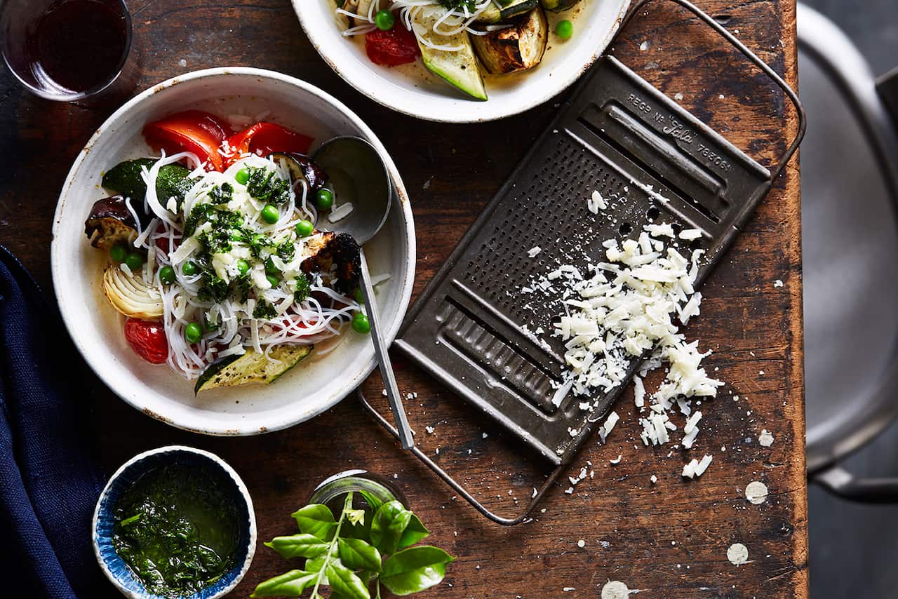 Chunky minestrone with basil paste