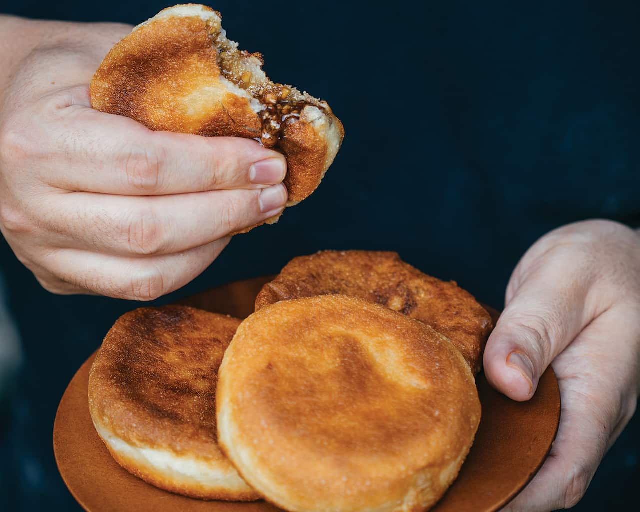 Crispy pancake with brown sugar nut filling