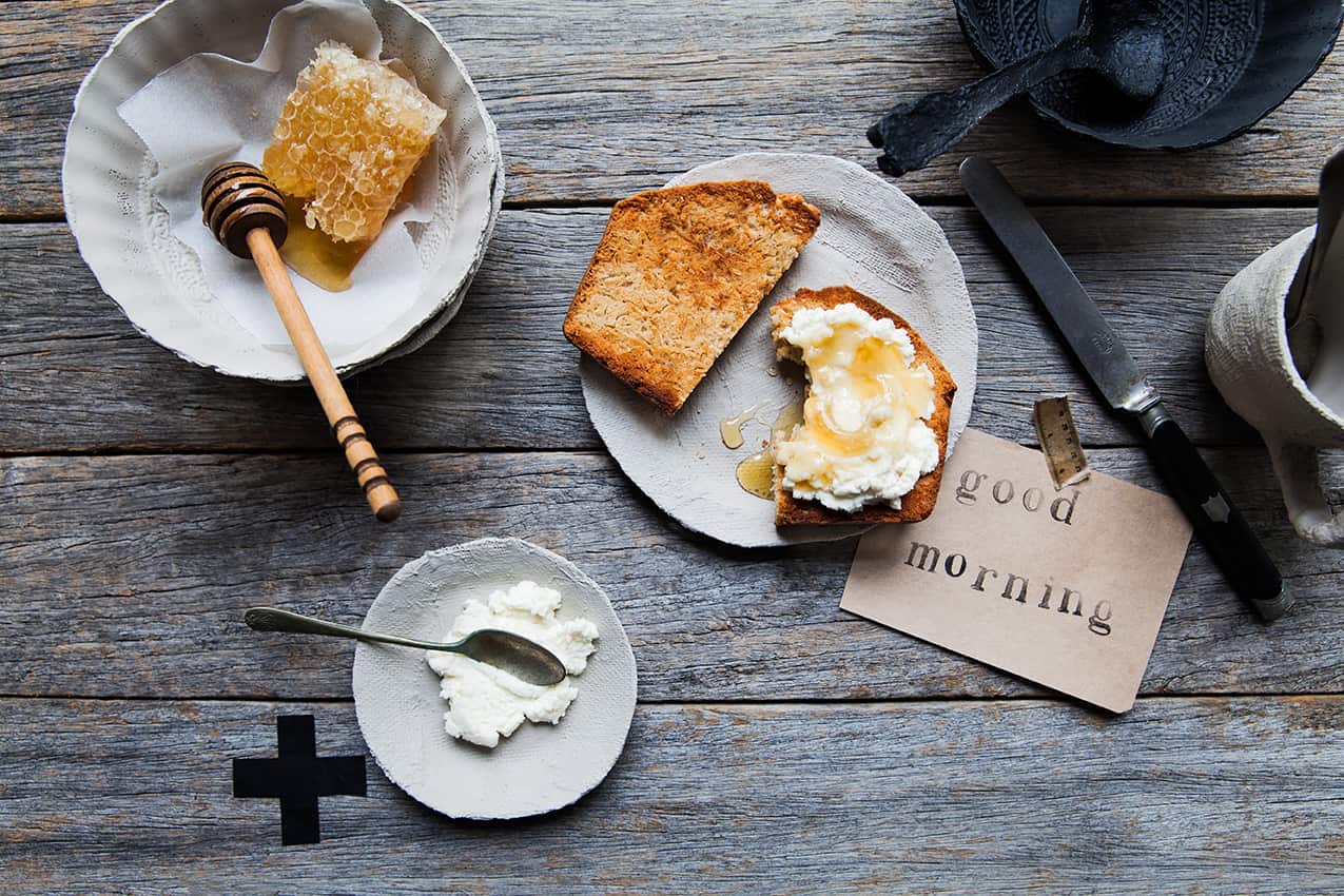 Coconut toast with ricotta and honey