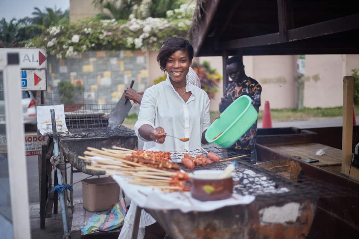 Gifty Gerondis cooking suya.
