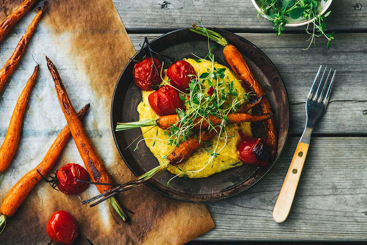 Creamy polenta with rustic veggies