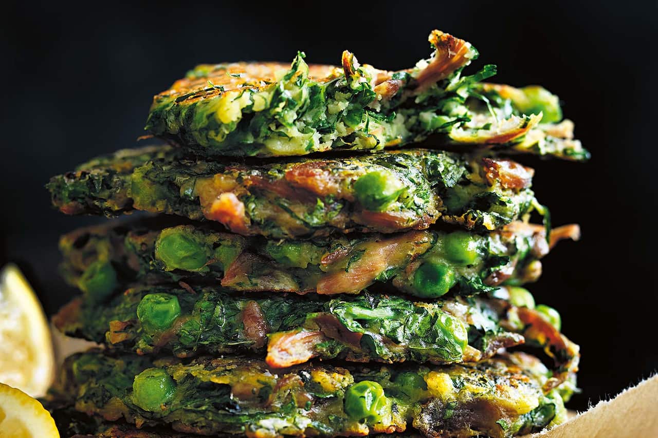 Crispy lamb, pea and mint fritters
