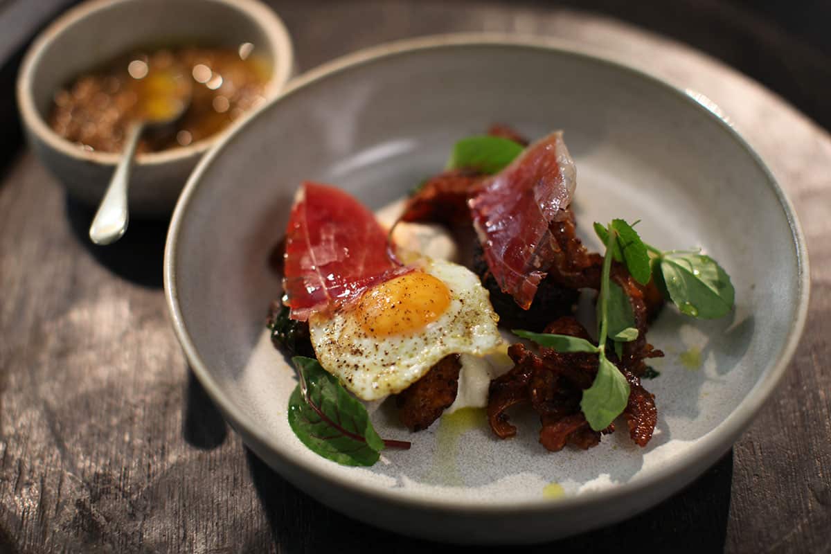 Crunchy pigs ear and morcilla