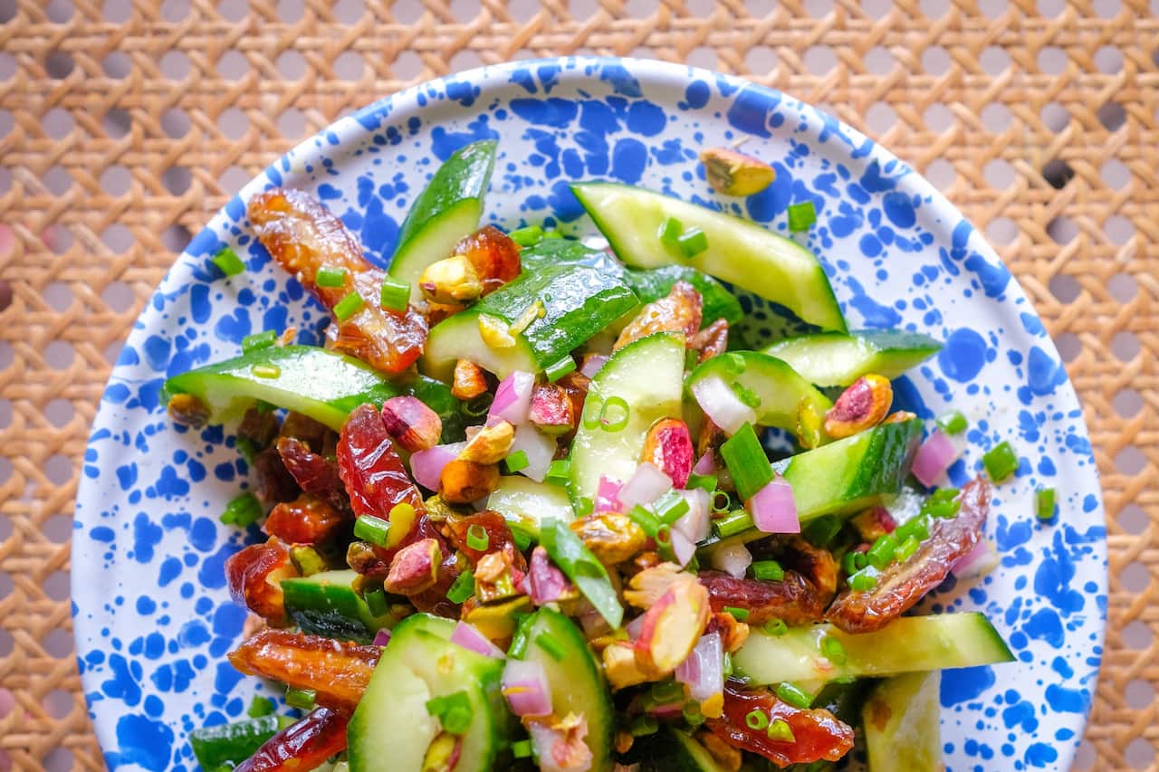 Cucumber, dates and pistachio
