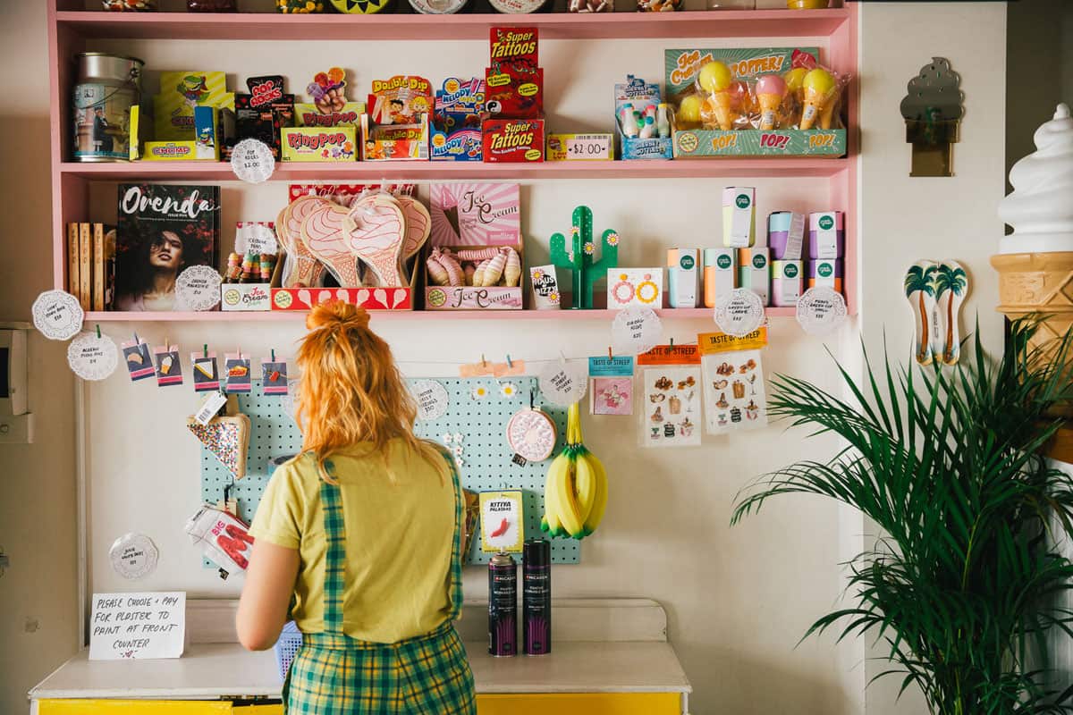 Jess De Varine-Bohan and husband Jake have been running Daisy’s since 2014, where local artists' wares sit alongside old-school lolly shop classics.