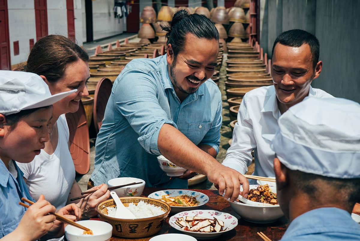 Adam Liaw serving Mapo Tofu at the Pixian Toubanjan Factory, Chengdu. #DestinationFlavour
