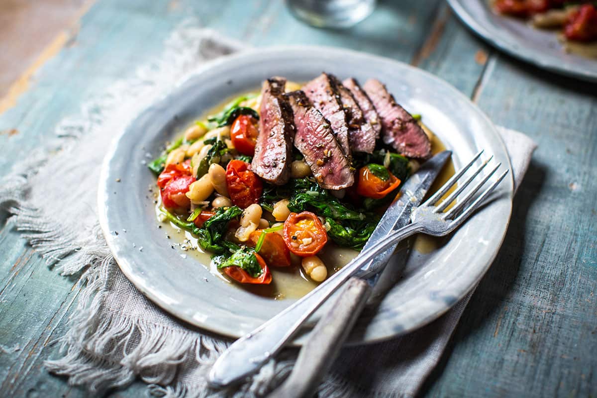 Rosemary lamb steak with quick bean stew	