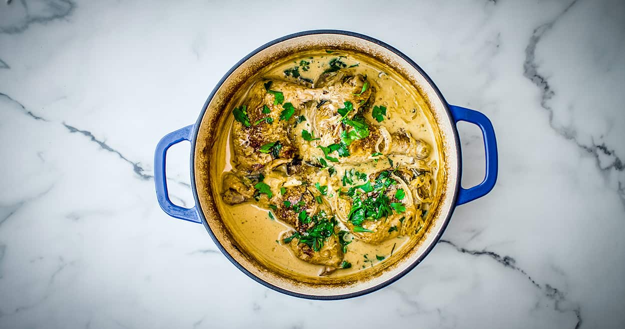 Slow-cooked white wine chicken with garlic & tarragon