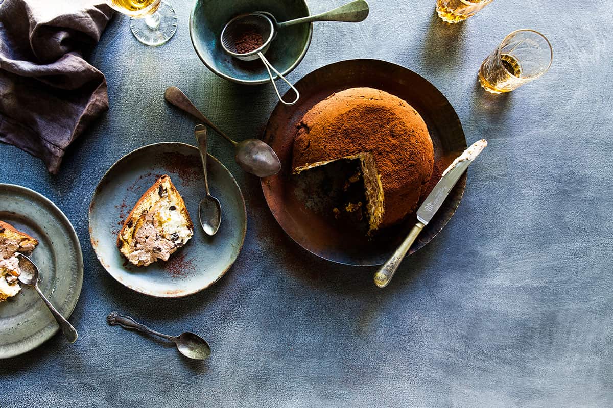 Double-layered panettone and ricotta pudding