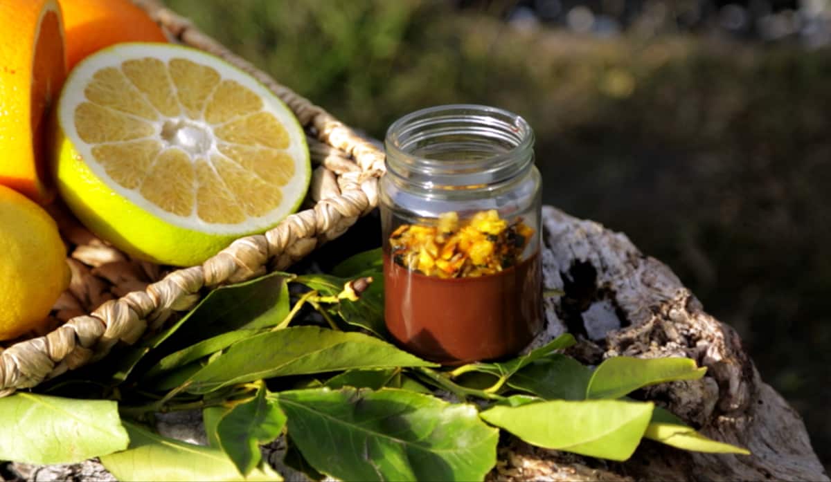 Chocolate pots with charred orange