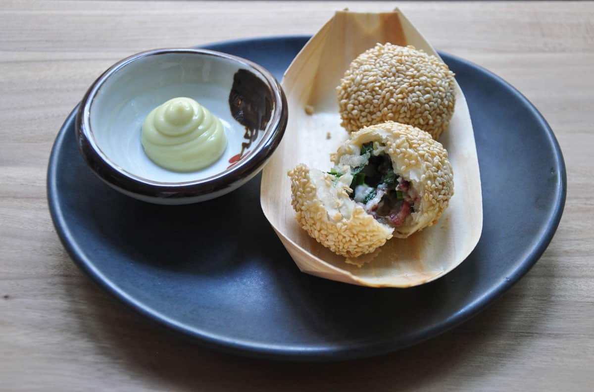 The Gingko sausage puff is made from handmade wine sausage.