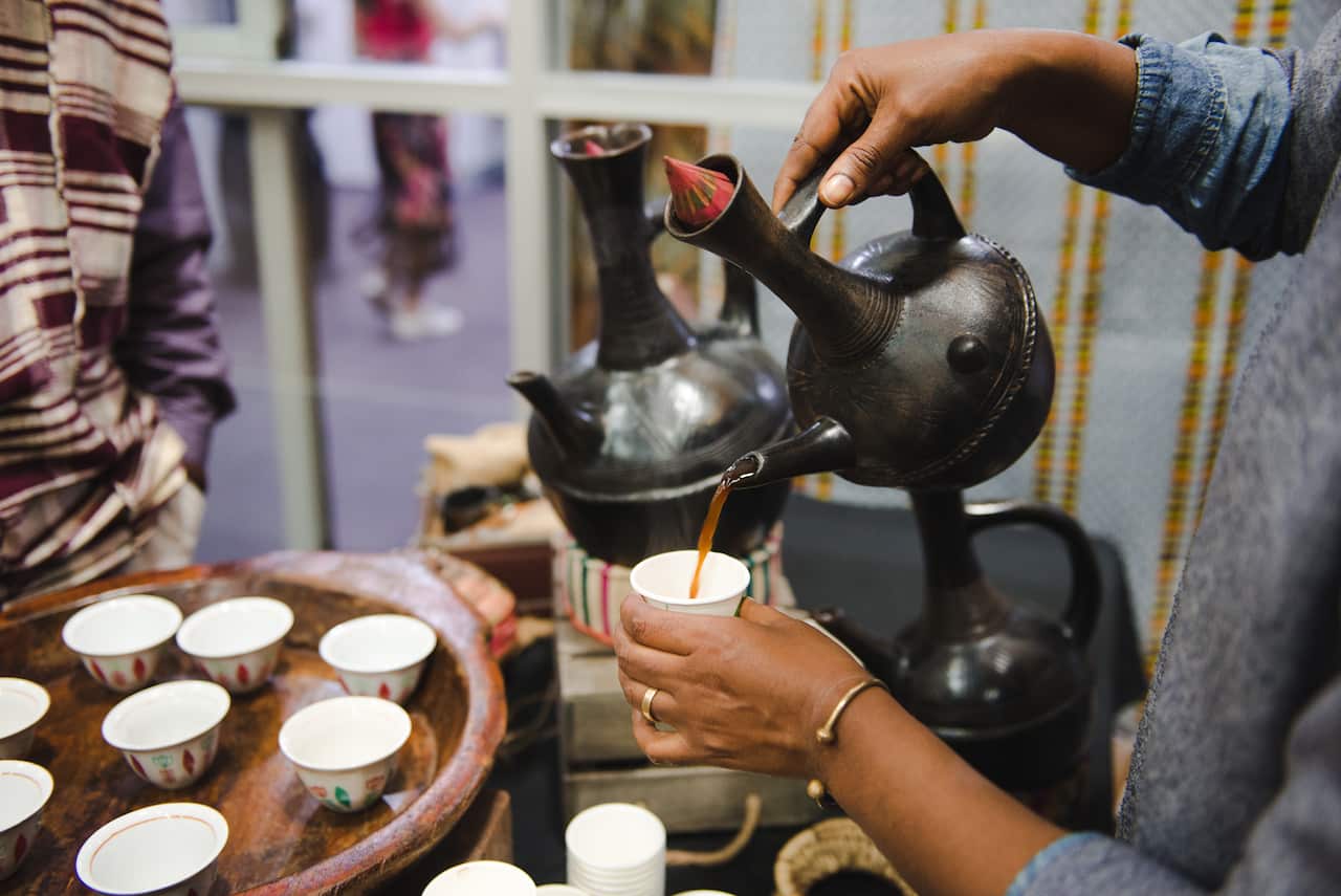 Traditional Ethiopian coffee being poured at last year's Flavours of Africa pop-up dinner. 