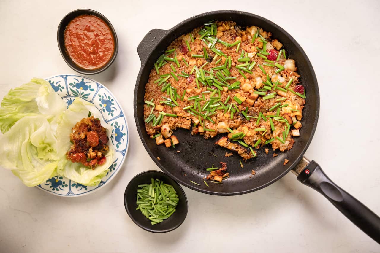 Crispy Char Kway Teow Fried Rice Lettuce Wraps 