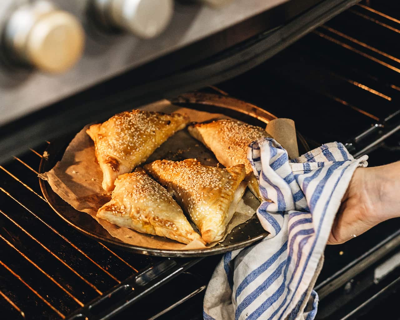 Egg, kale and haloumi hand pies