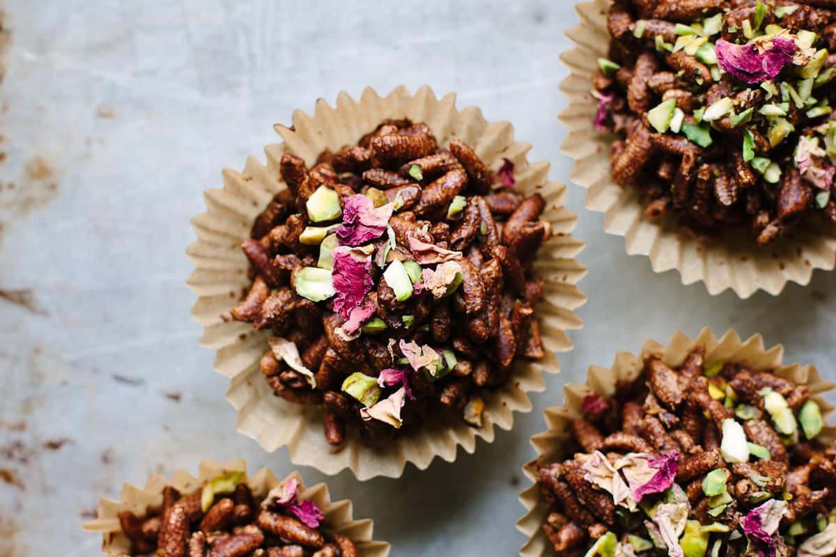 Cardamom, pistachio and rose chocolate crackles