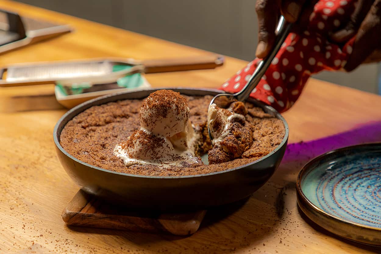 one-pan mocha choc chip cookie