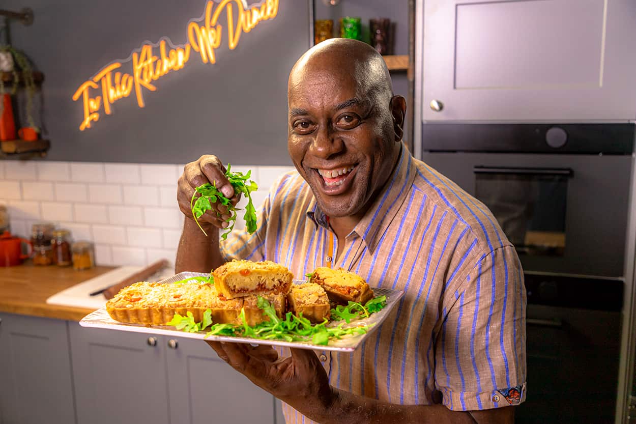 Ainsley Harriott with savoury cherry tomato Bakewell tart 
