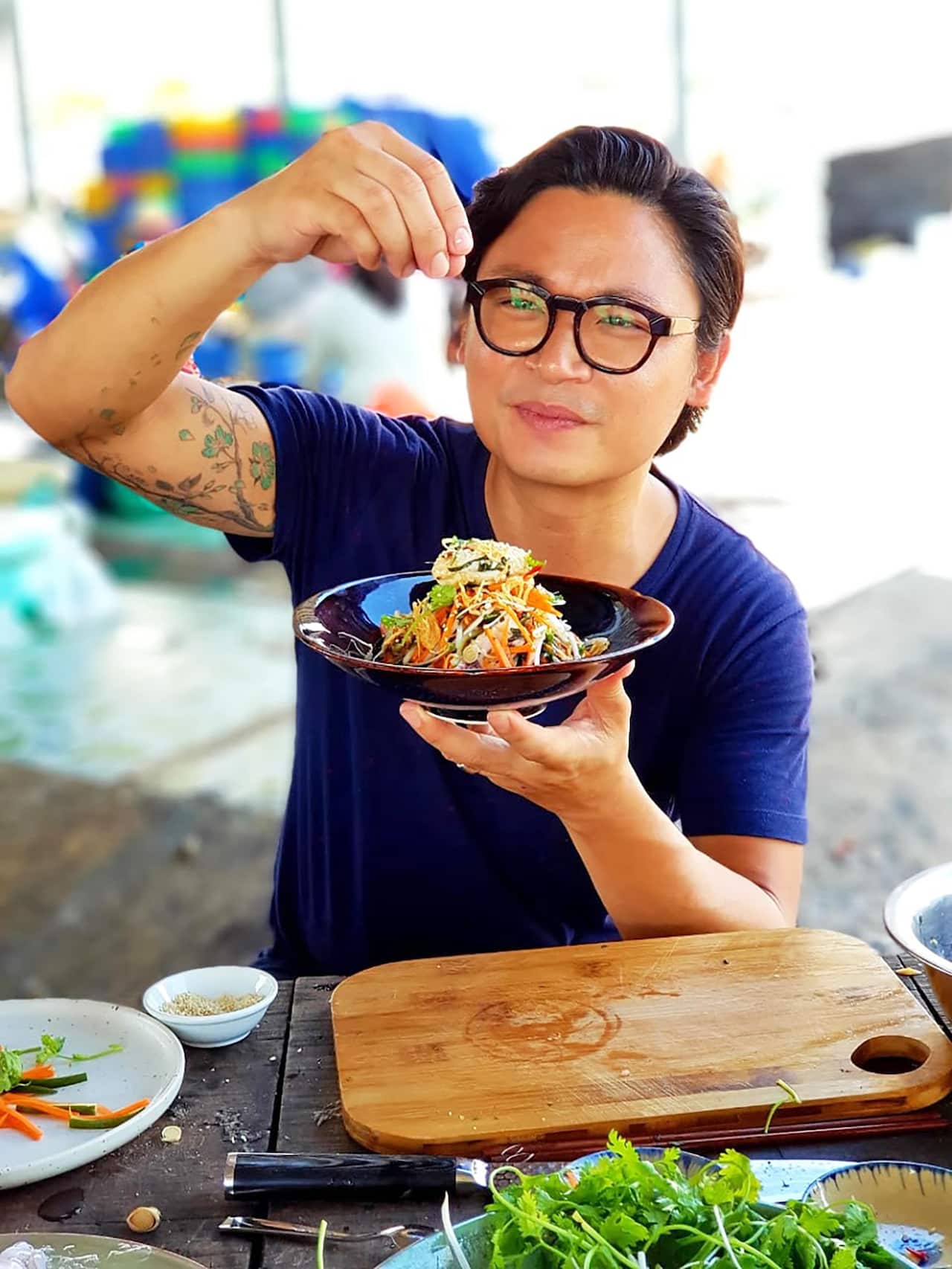 Chargrilled calamari and pickled vegetable salad