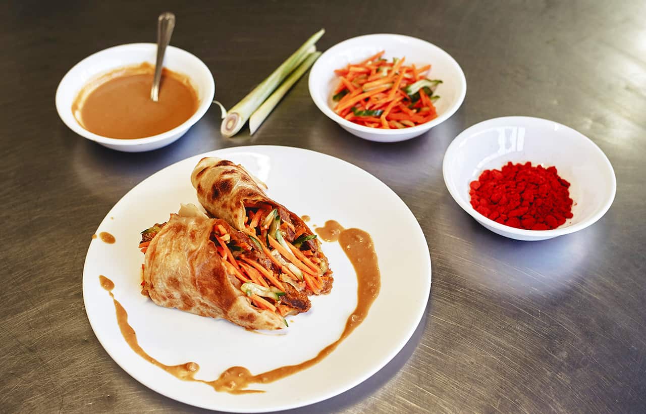 Beef rendang roti wraps