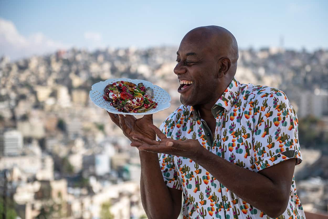 Ainsley Harriot with grilled vegetables
