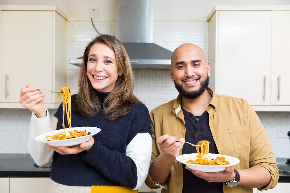Michela Chiappa and Yusef Ali with his keema Bolognese