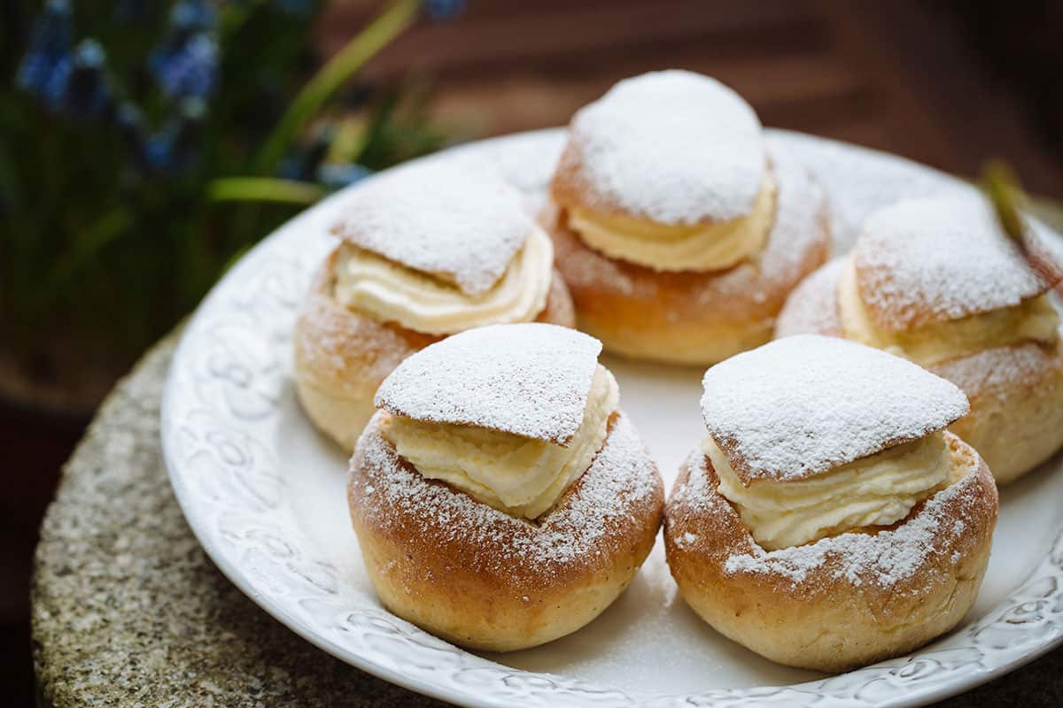 Swedish cream-filled cardamom buns (semlor)