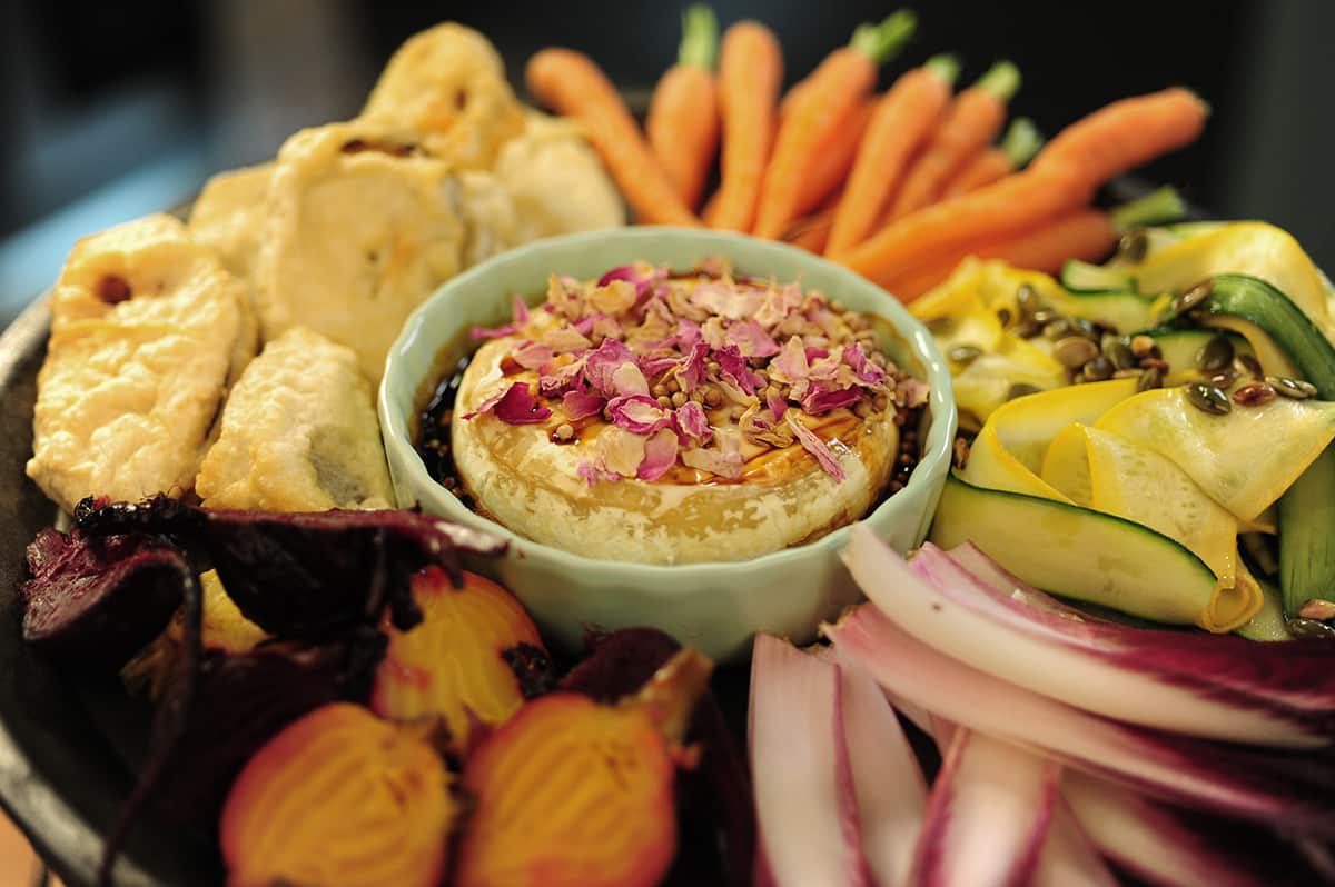 Antipasto platter with baked brie