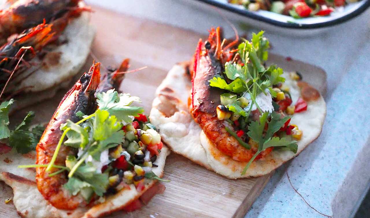 Prawn flatbreads