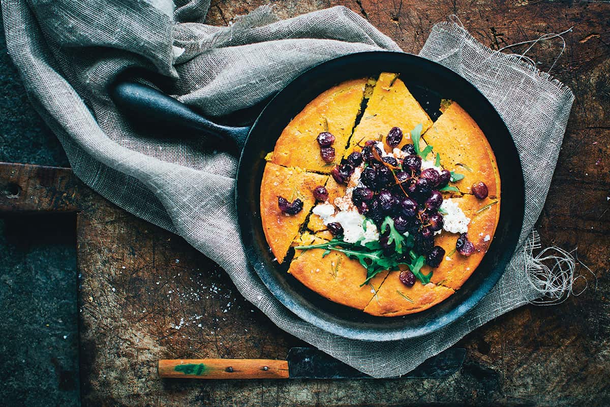 Farinat with roasted grapes