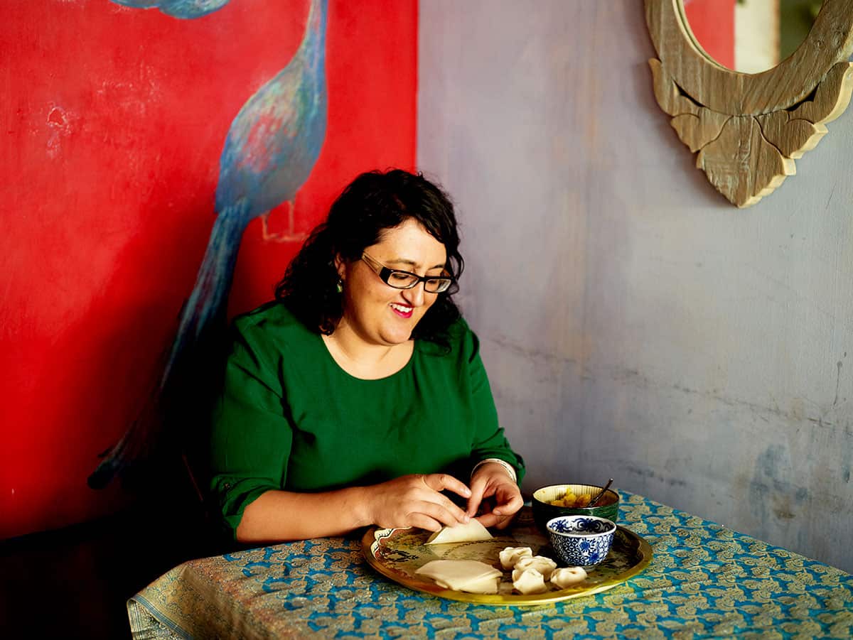 Fatema making Afghan dumplings at Parwana