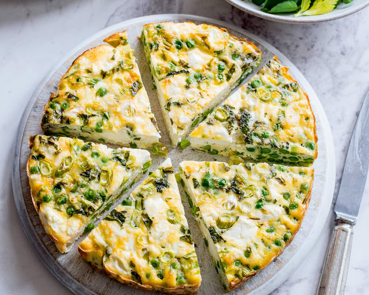 Feta, pea and mint crustless quiche