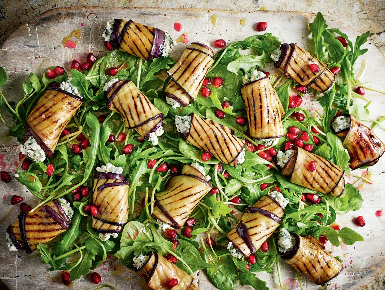 Chargrilled eggplant and feta rolls