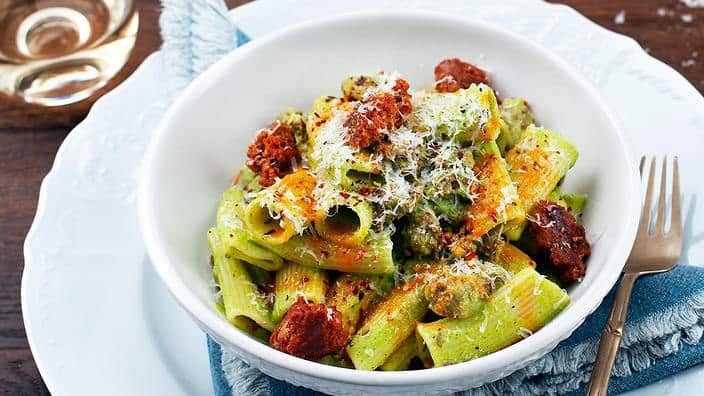 This vibrant broccoli and sausage rigatoni is a taste of Sicily. (Bonacini's Italy)
