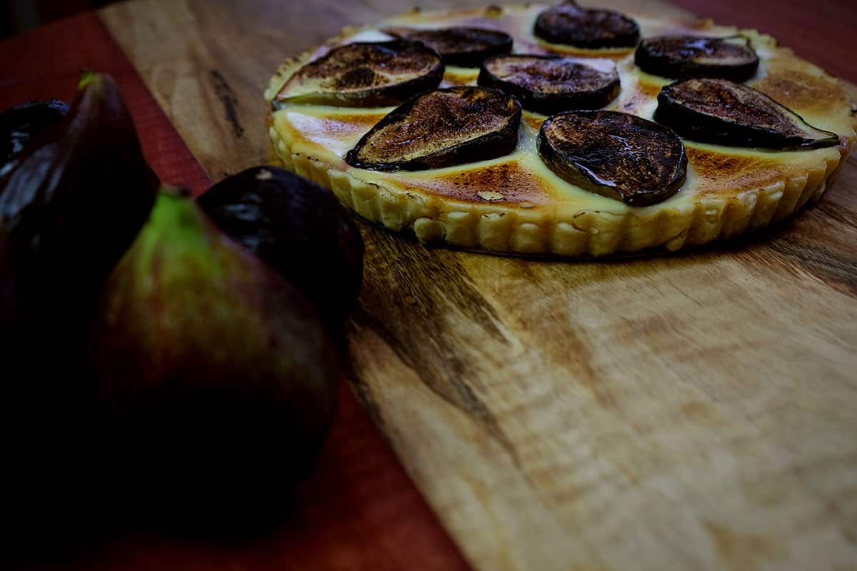 Fig tart with brown butter anglaise