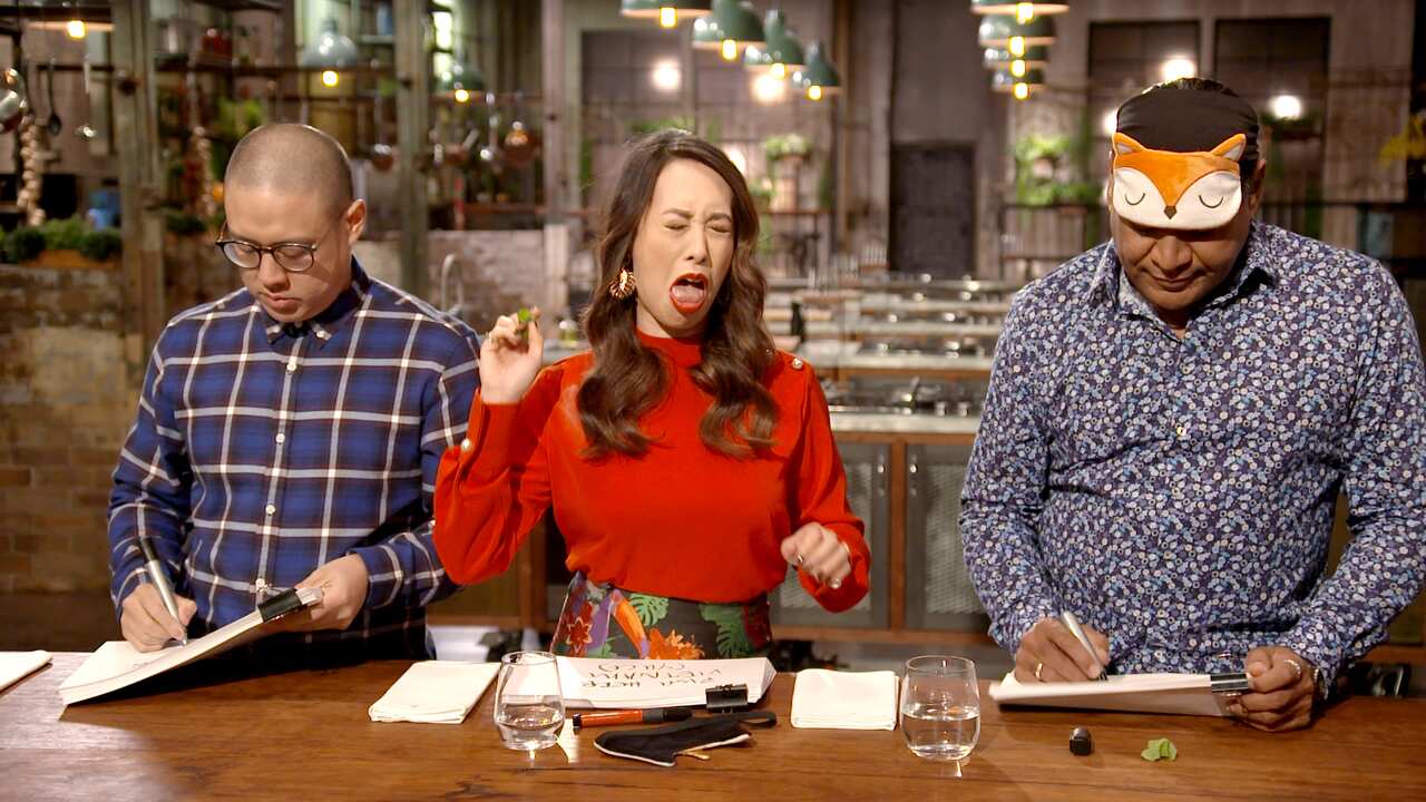 The Chefs' Line judges are not impressed with our mystery ingredient. 